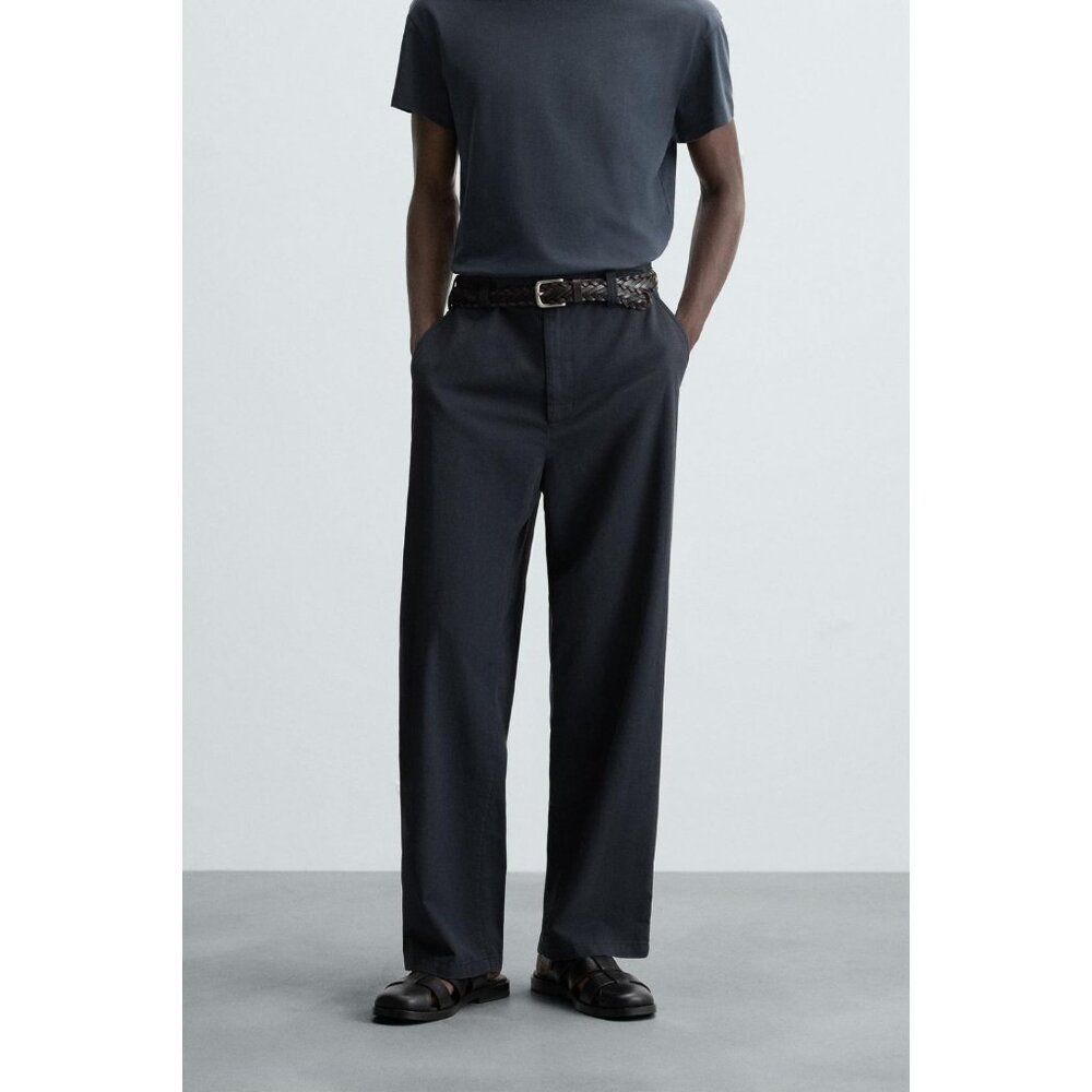 Zara Mens Pants EU 44 US 34 Navy Blue Low Rise Relaxed Fit Straight 1063/313 NWT